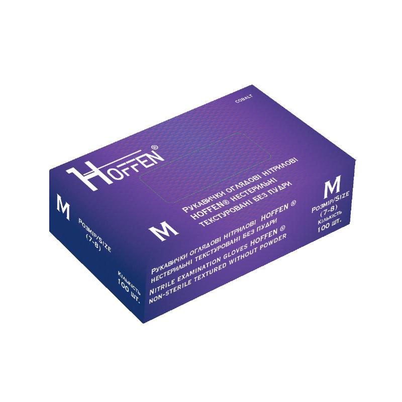 Рукавички оглядові нітрилові HOFFEN нестерильні текстуровані без пудри р.М